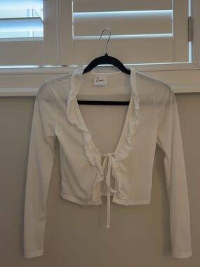 ruffled and ribbed tie long sleeve top